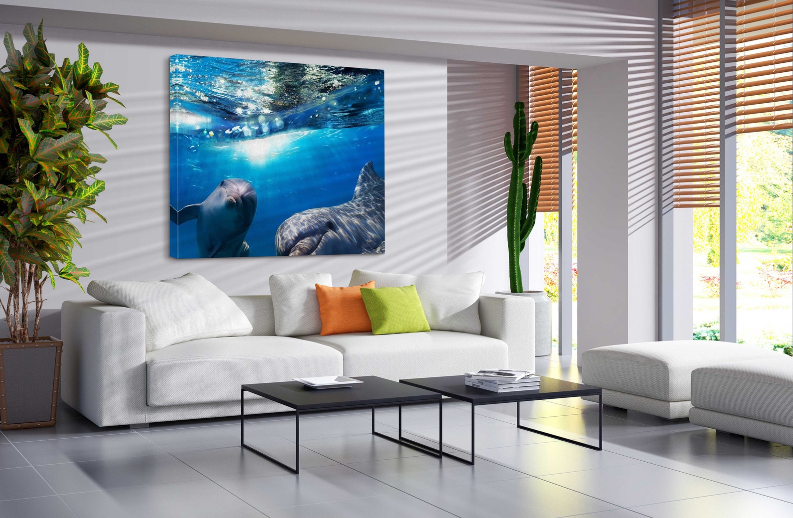 Sea Dolphin Underwater Canvas Wall Art Design Poster Print Etsy