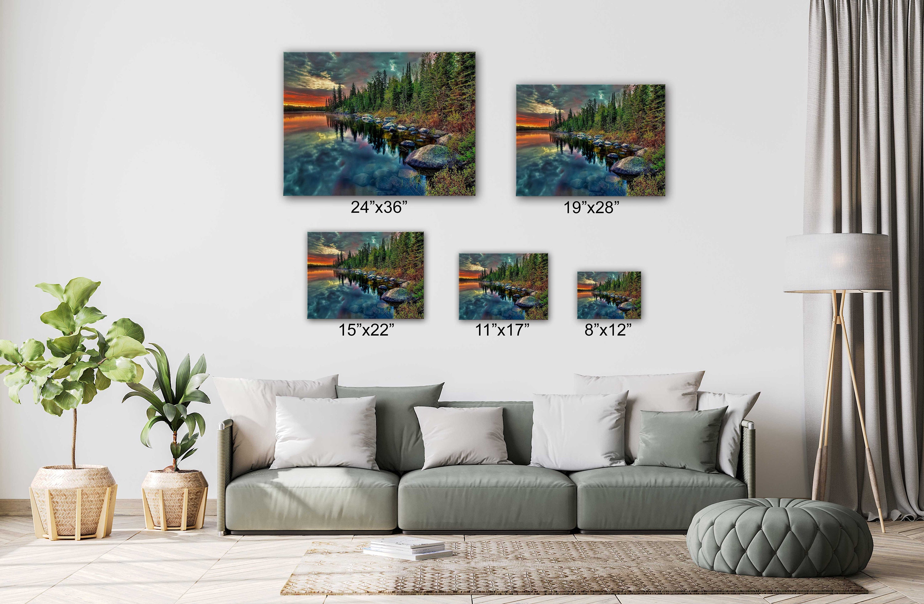 Lake Surrounded by Forest on Sunset Canvas Wall Art Design - Etsy