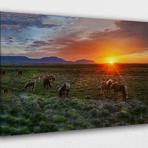 Wild horses at sunset Canvas Wall Art Design | Poster Print Decor for Home & Office Decoration I POSTER or CANVAS READY to Hang