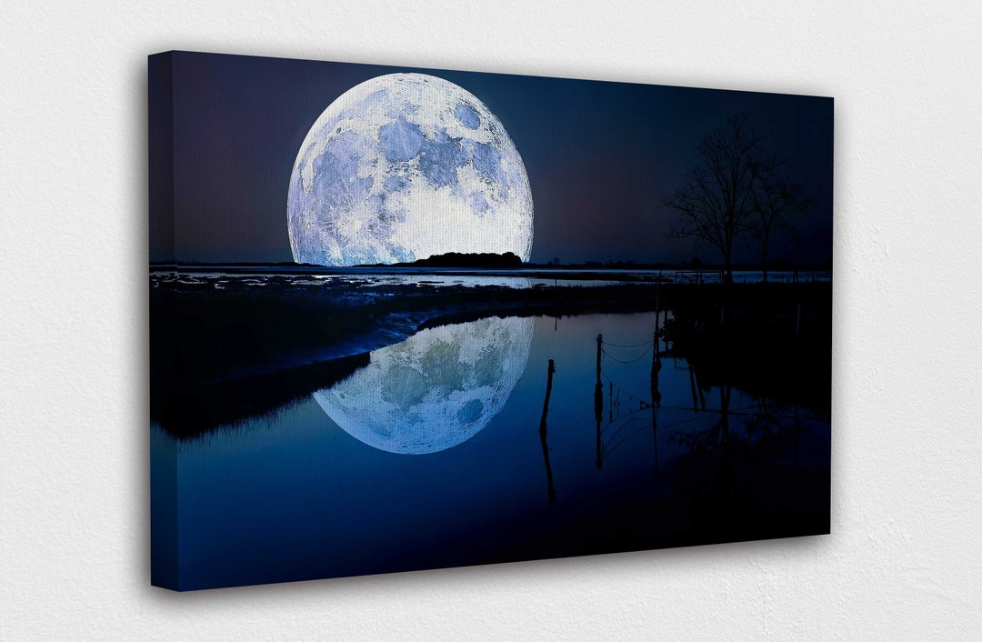 Full Moon in a Beach Canvas Wall Art Design Poster Print Decor for Home & Office Decoration I