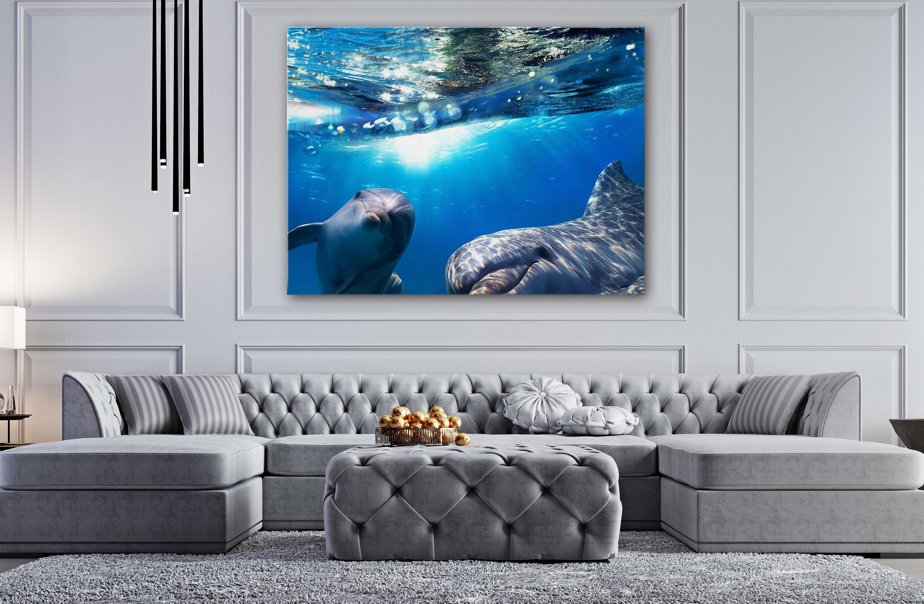 Sea Dolphin Underwater Canvas Wall Art Design Poster Print Etsy
