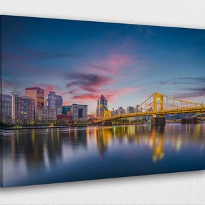 Skyline at Dawn Pittsburgh Canvas Design | Poster Print Decor for Home & Office Decoration I POSTER or CANVAS READY to Hang