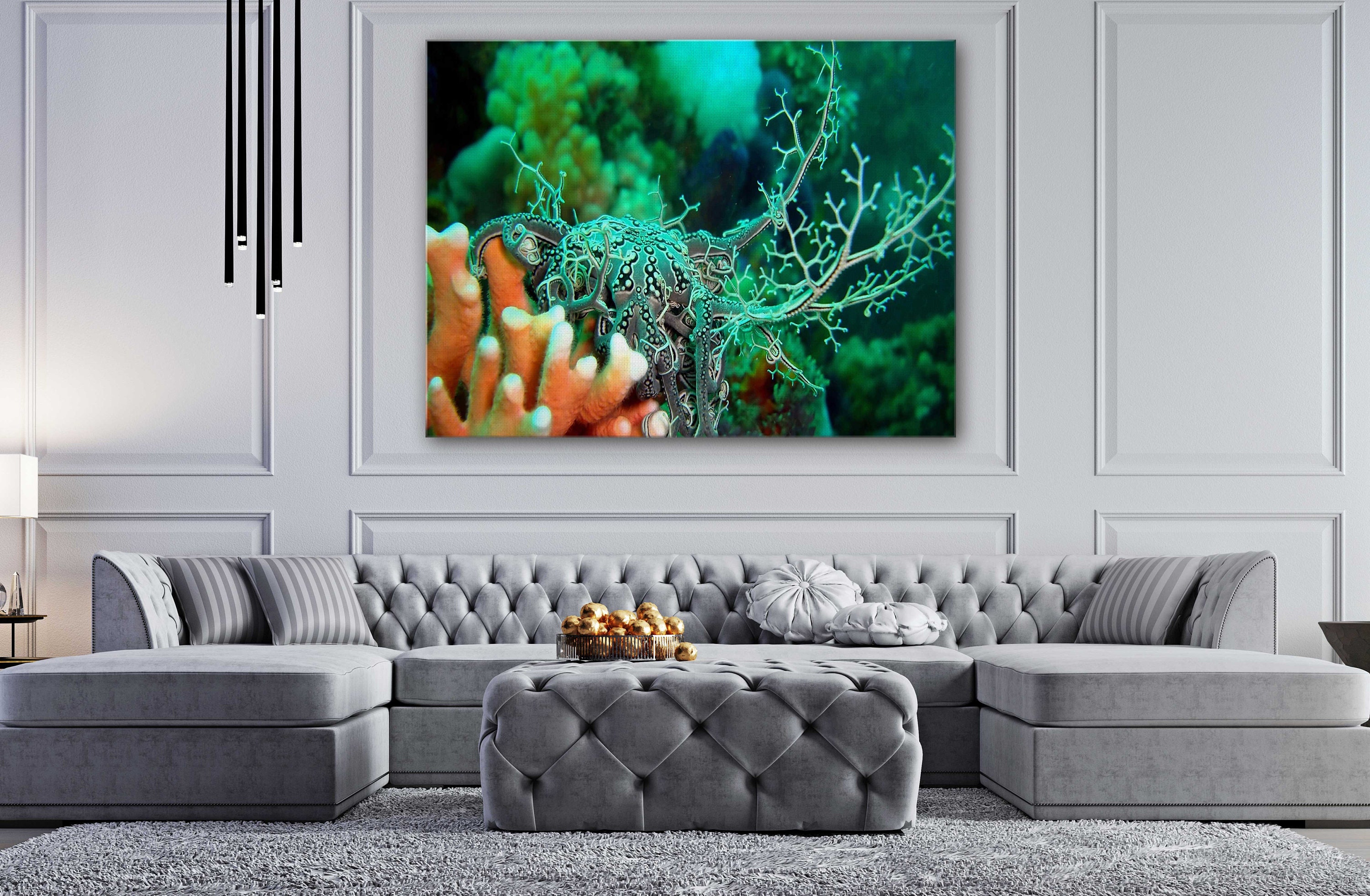 Greyish Octopus hiding in a corals Canvas Wall Art Design | Etsy