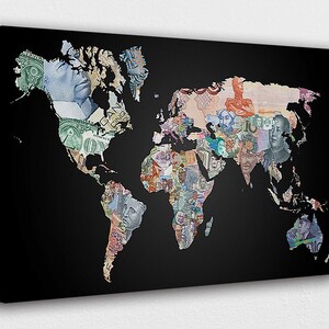 Geld Weltkarte Wand Kunst Design | Poster Print Decor für Home & Office Dekoration I POSTER oder CANVAS BEREIT zum Aufhängen