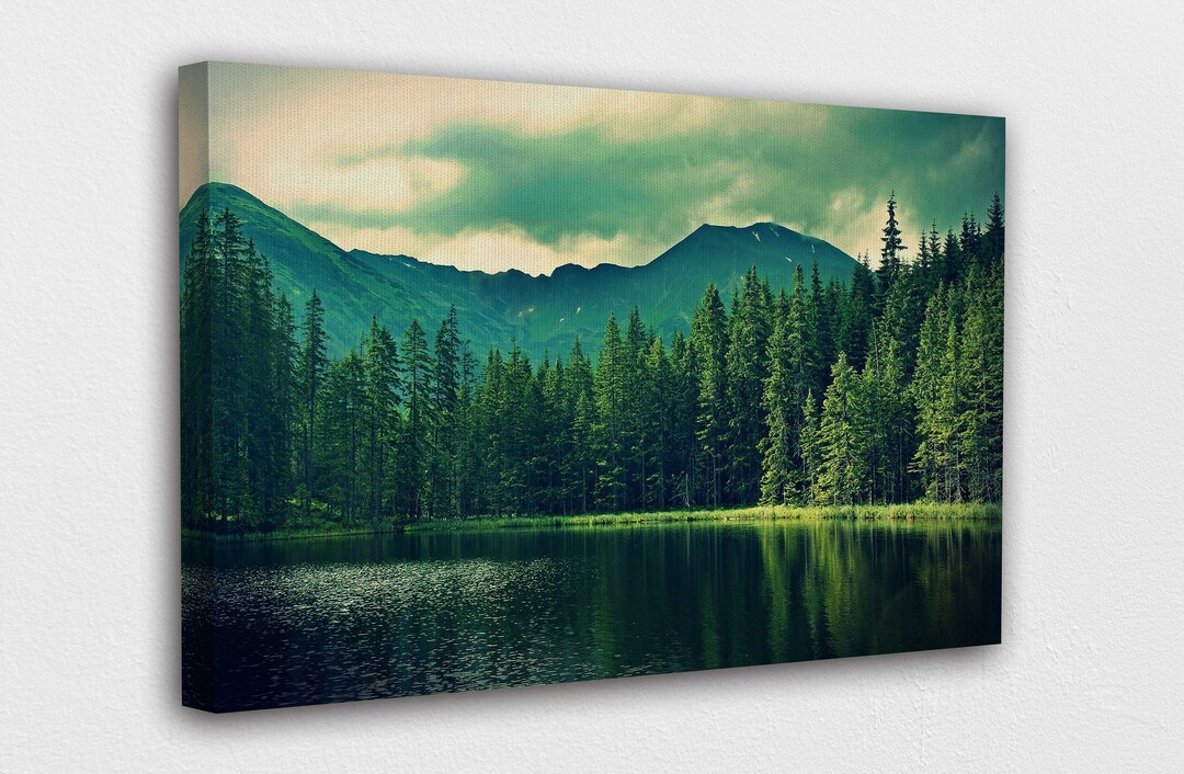 Forest Mountain and a Clear Water Lake Canvas Wall Art Designposter ...