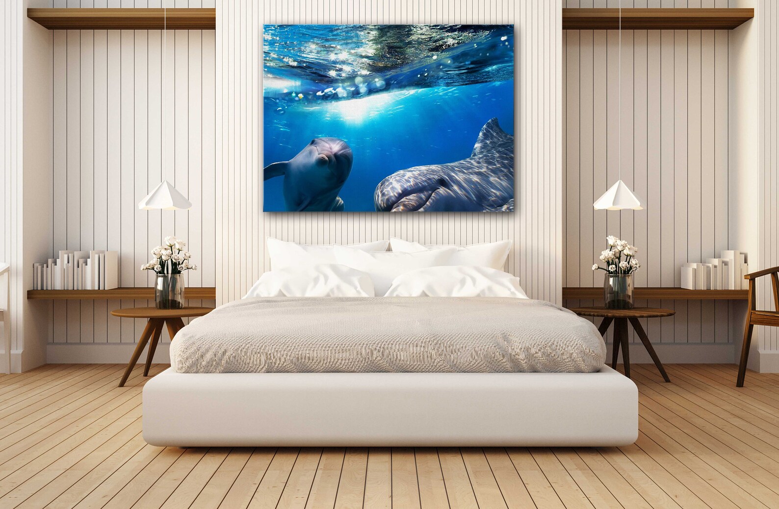 Sea Dolphin Underwater Canvas Wall Art Design Poster Print Etsy