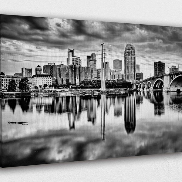 Skyline in Minneapolis Grey Scale Canvas Design | Poster Print Decor for Home & Office Decoration I POSTER or CANVAS READY to Hang