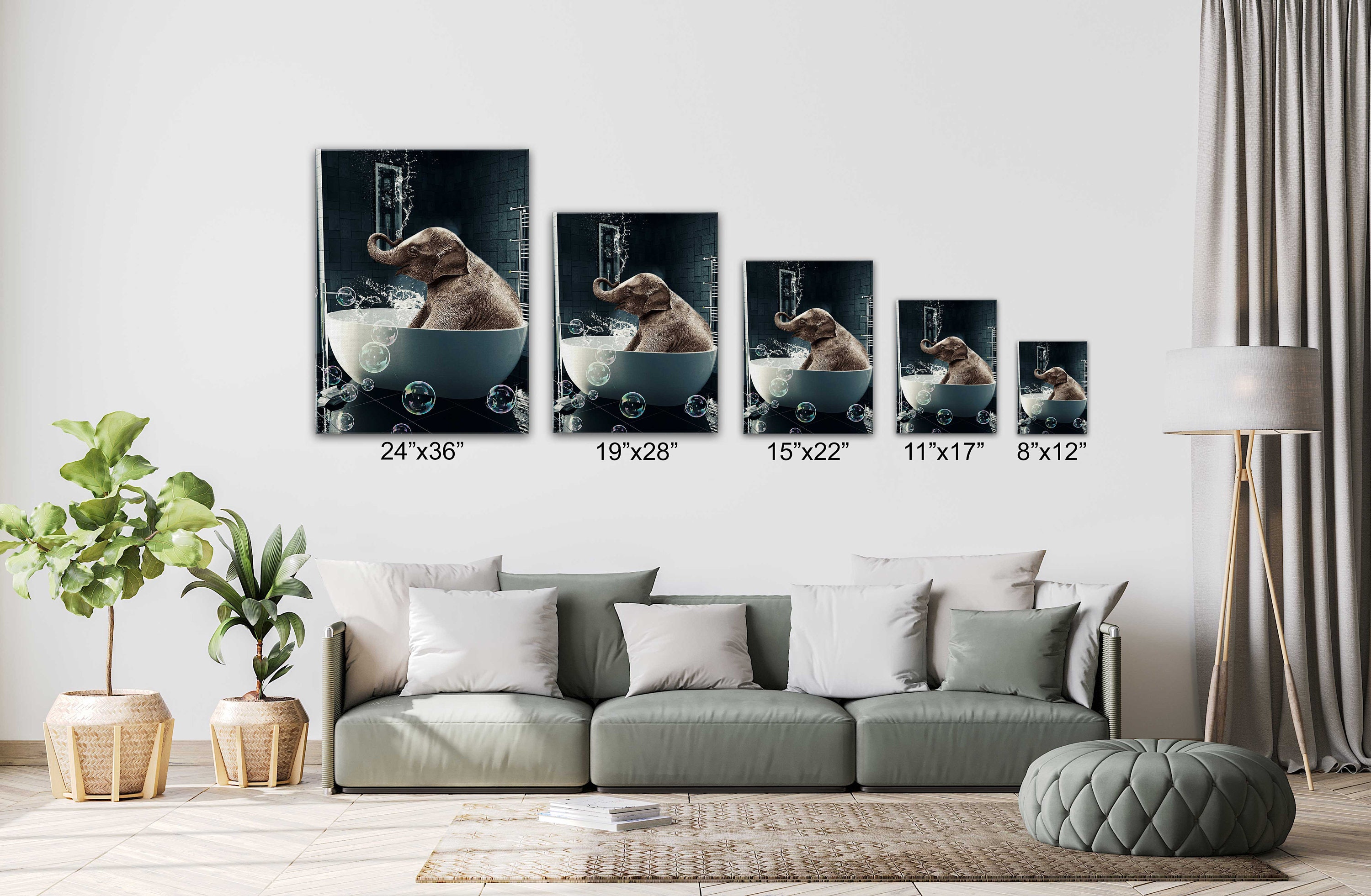 Elephant in a Bathroom Canvas Wall Art Design Poster Print - Etsy