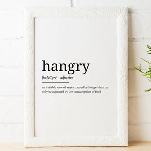 Hangry Definition Printable Art, Hangry Quote Digital Art, Hangry Printable Quote, Hangry Definition - INSTANT DOWNLOAD