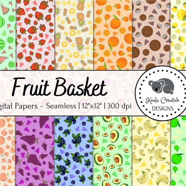 Fruit Digital Paper, Fruity Paper, Fruits Background, Seamless Paper, Fruits Digital Scrapbooking - Commercial Use - Instant Download