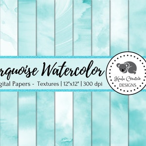 Carta digitale acquerello turchese, carta digitale acquerello turchese, texture digitale ad acquerello verde acqua - uso commerciale - download istantaneo