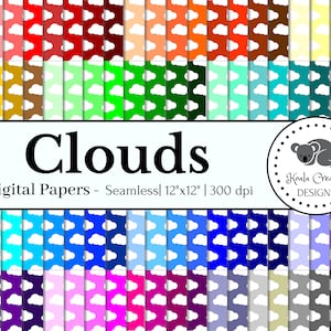 Seamless Clouds Digital Paper, Cloud Pattern, Clouds Background, Cloud Design, Digital Scrapbooking - Commercial Use - Instant Download