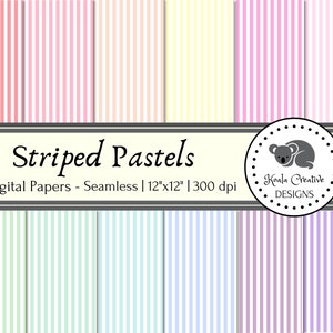 Striped Pastel Digital Paper, Pastel Graphics, Pastel Background, Striped Background, Digital Scrapbooking -Commercial Use -Instant Download