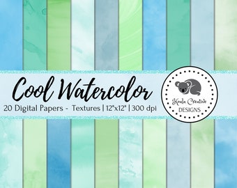 Coole Aquarell Digitalpapier, coole Palette Aquarell, coole Aquarell digitale Textur - kommerzielle Nutzung - Instant Download