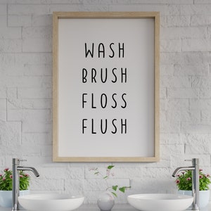 Wash Brush Floss Flush Bathroom Printable Art, Bathroom Digital Art, Bathroom Printable, Bathroom Art - INSTANT DOWNLOAD