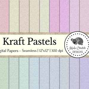 Papel digital Kraft Pastels, textura Kraft, fundo Kraft, papel Kraft, design Kraft, álbum de recortes digital - uso comercial - download instantâneo