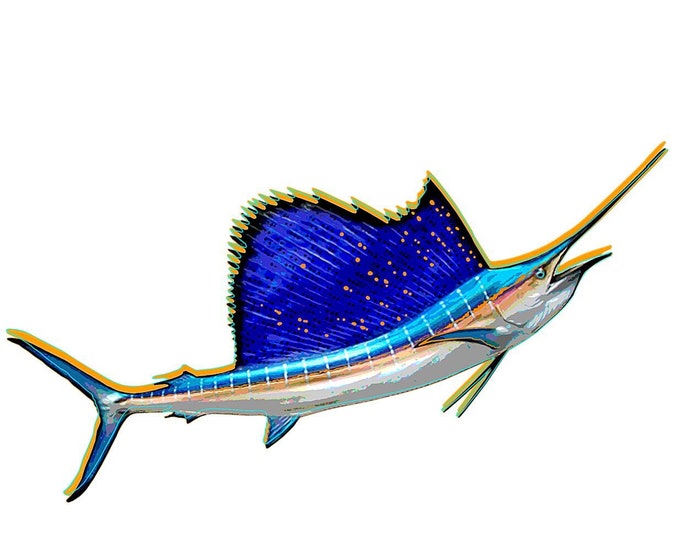 Sailfish fishing decal, full color funky sailfish decal, fishing car decal, sailfish decal, fishing window sticker, vibrant sailfish logo