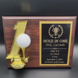 Hole in one engraved plaque, Engraved golf plaque, Hole in one award, 7x9 hole in one, 8x10 hole in one plaque, golf ball holder plaque