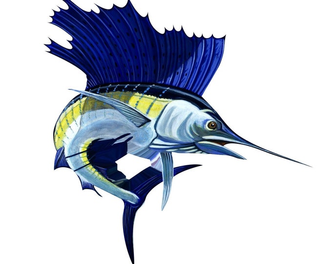 Sailfish fishing decal, full color sailfish decal, fishing car decal, sailfish decal, fishing window sticker, vibrant sailfish fish logo