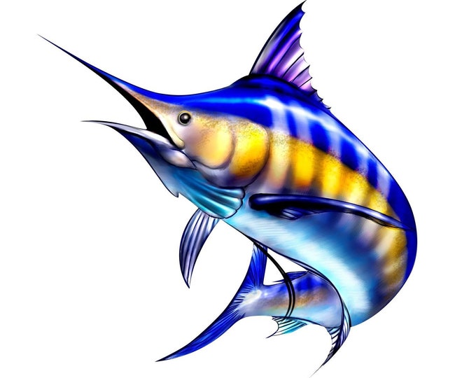 Marlin fishing decal, full color Marlin fish decal, fishing car decal, Marlin boat decal, fishing window sticker, vibrant Marlin fish logo
