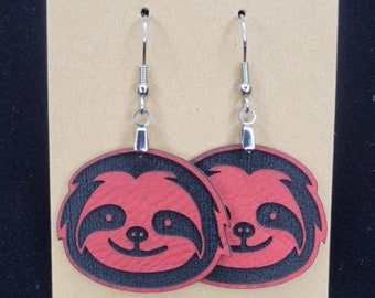 Sloth earrings, Sloth laser engraved earrings, Sloth themed earrings, leatherette sloth engraved earrings, gifts for her, earrings for her