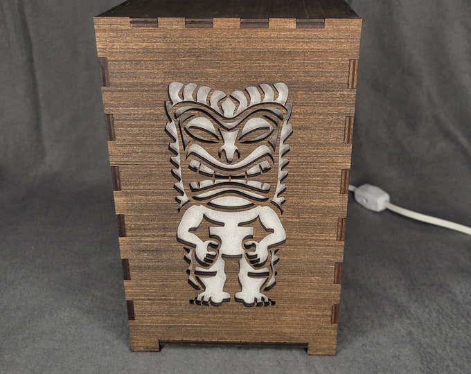 Tiki wood lantern, Tiki figure wood lantern, LED tiki lantern, Tiki table top lantern, Man cave lantern, Tiki night light, LED Tiki lantern