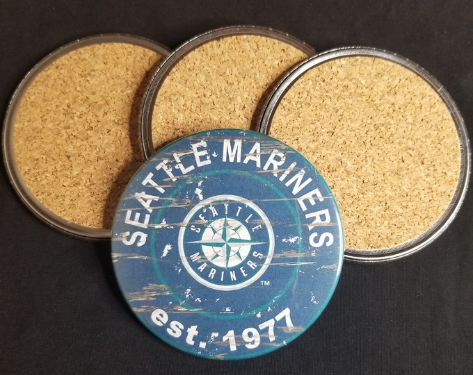 Seattle Mariners coaster set, Mariners team logo coasters, MLB sports team coasters, Cork back coasters, Sport teams coaster set