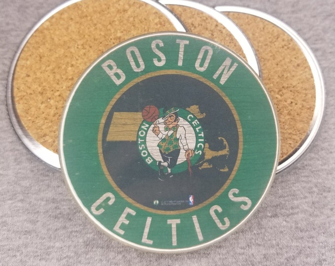 Boston Celtics team coaster set, Lucky the Leprechaun team pride, NBA sports coasters, Cork back coasters, Sport team coaster