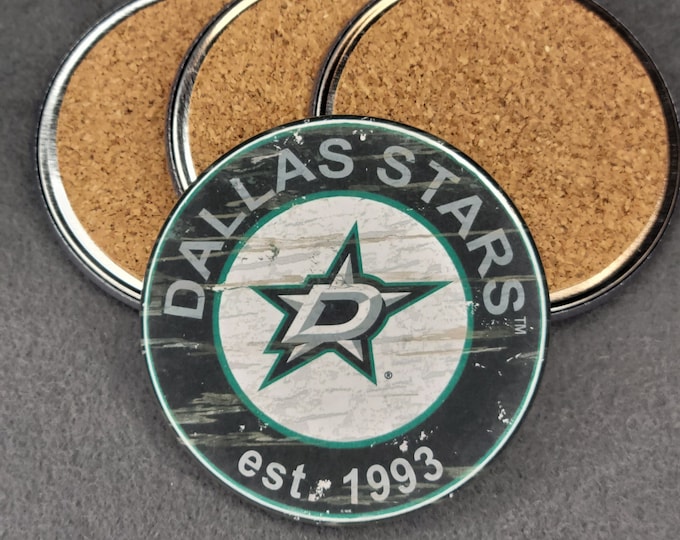 Dallas Stars coaster set, Stars team logo coasters, NHL sports team coasters, Cork back coasters, Sport teams coaster sets