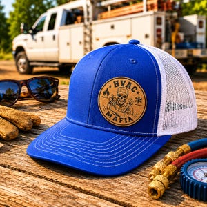HVAC Mafia Läderlapp Truckerkeps, Blå Krage Snapback Keps