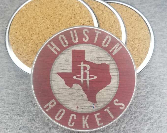 Houston Rockets team coaster set, Clutch the bear team pride, NBA sports coasters, Cork back coasters, Sport team coaster