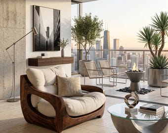 Modern Organic Lounge Seating With Carved Form For Living Room