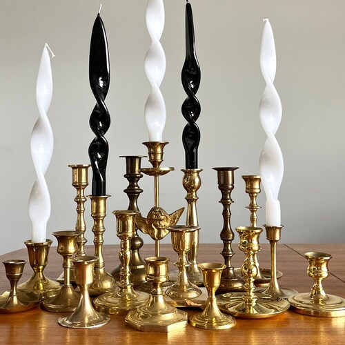Curated Vintage Brass Candlesticks Solid Brass Candles Etsy