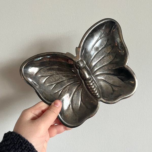 Vintage Butterfly Dish, Vanity Catch All, Metal Ring Holder, Whimsical, Garden, Patio Balcony Decor, 70s Eclectic, Trendy Birthday Gift
