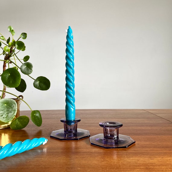 Vintage Purple Glass Candlesticks Set of 2 Candle Holders Etsy