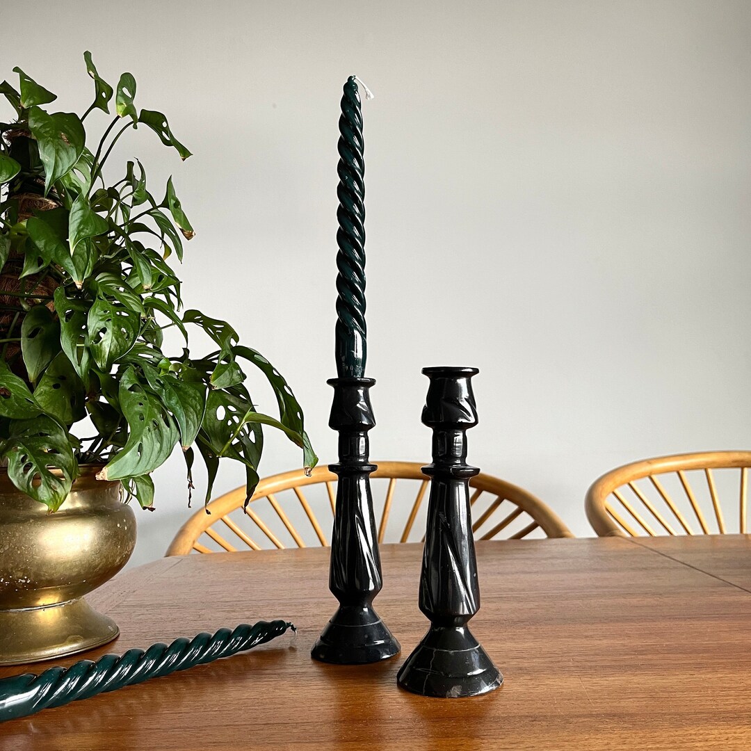Vintage Stone Candlesticks Nordic Style Black Marble Candle Etsy UK