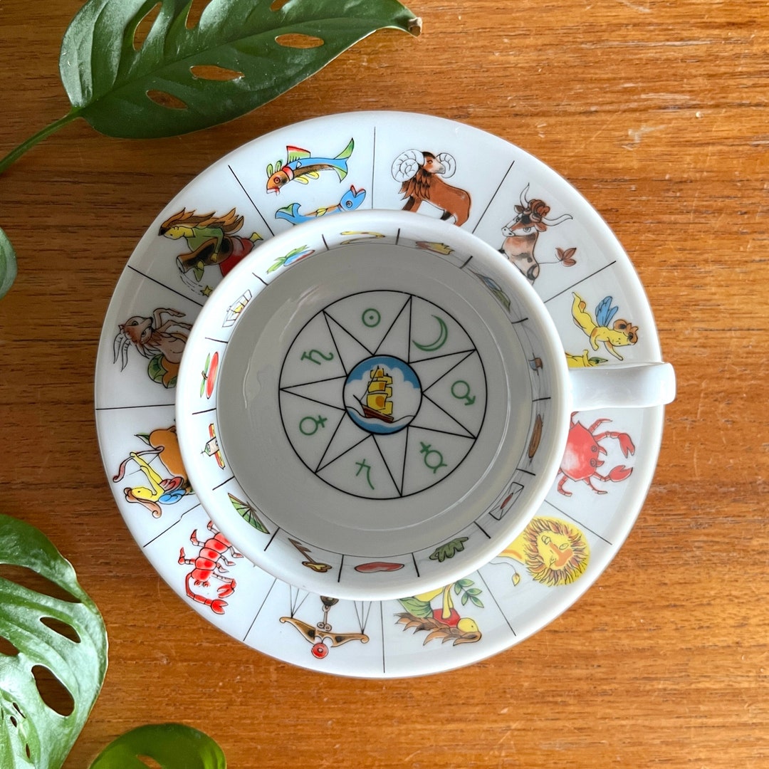 Vintage Zodiac Tea Leaf Reading Cup Japan Fortune Telling Mug Etsy