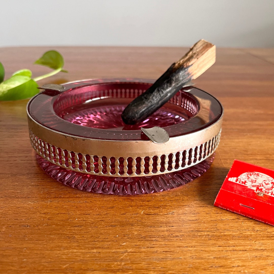 Vintage Pink Glass Ashtray Heavy Thick Rounded Glass With Etsy