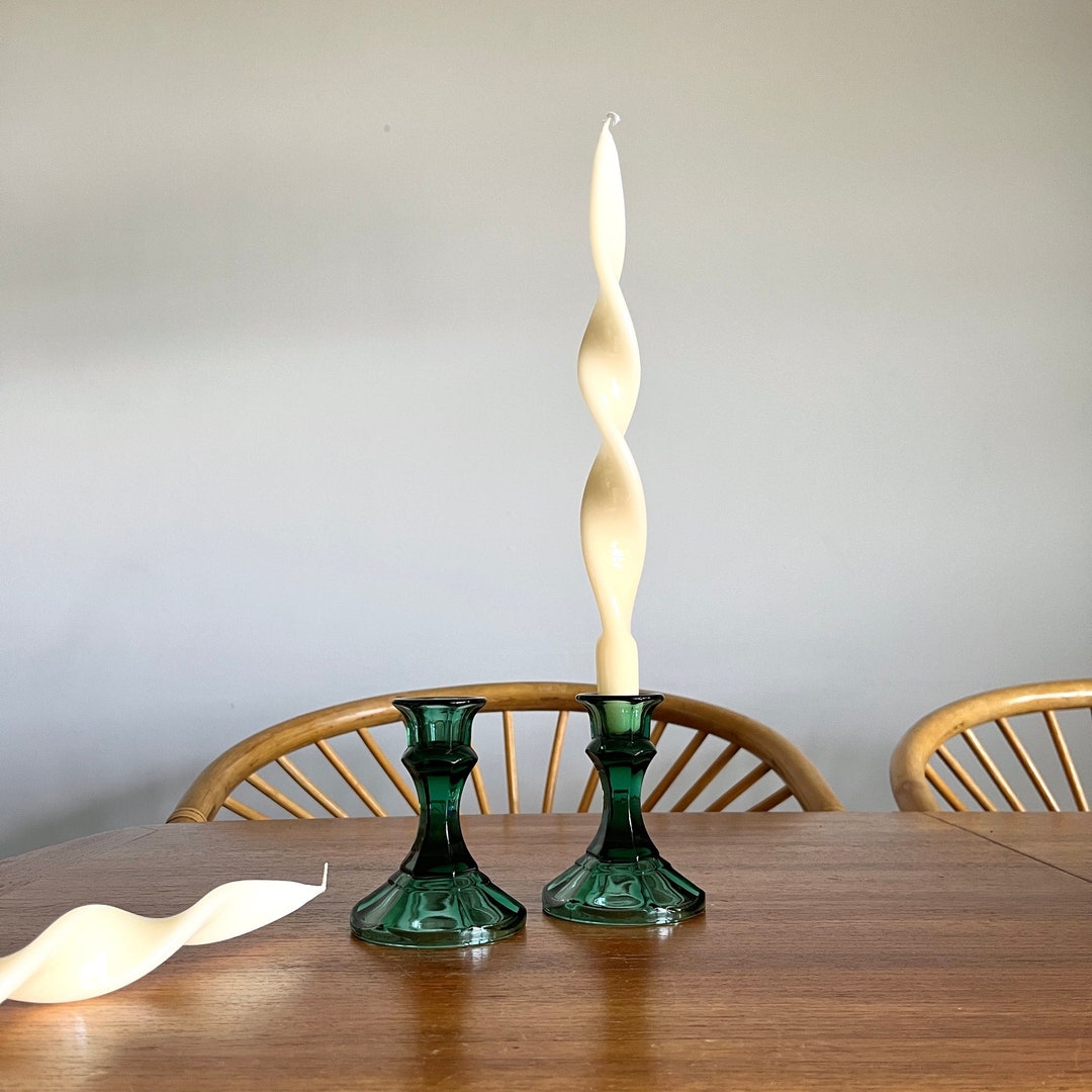 Vintage Green Glass Candlesticks Date Night Romantic Etsy