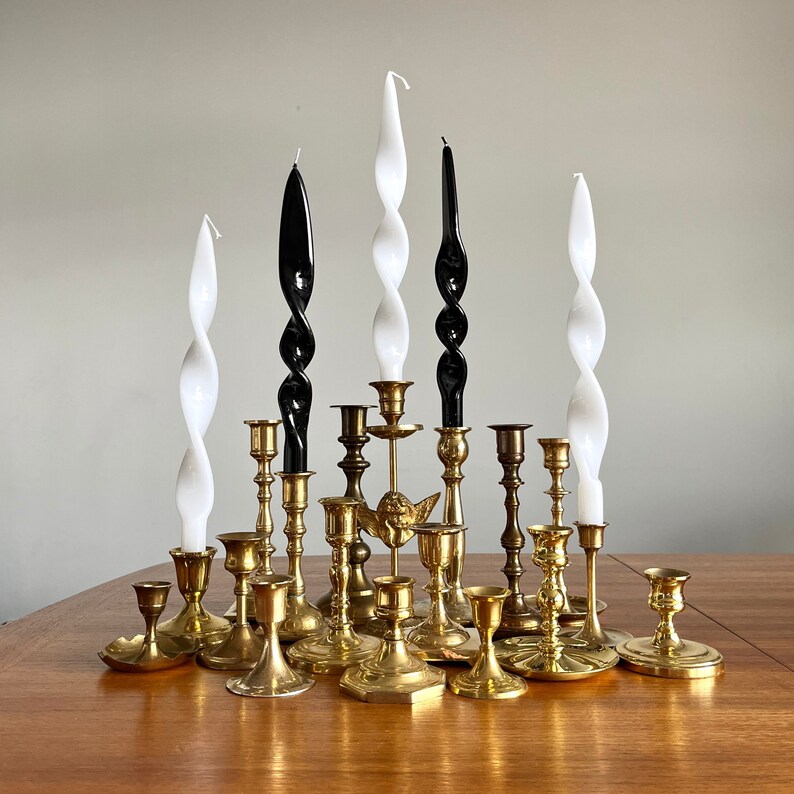 Curated Vintage Brass Candlesticks Solid Brass Candles Etsy