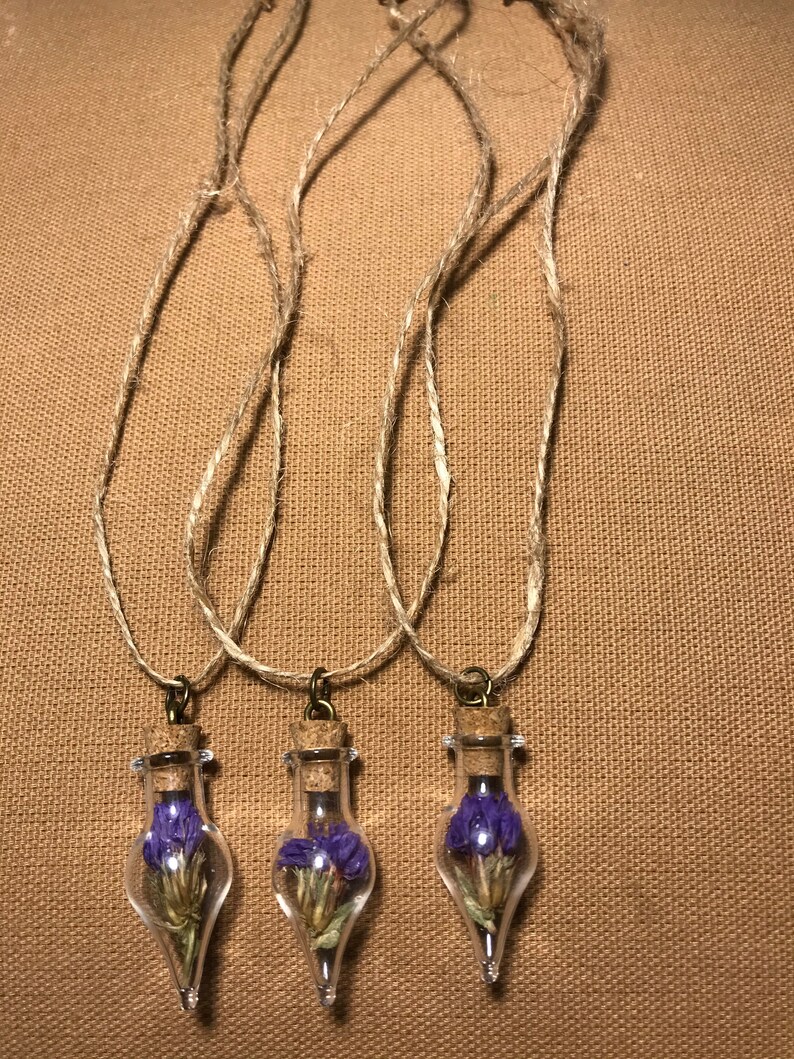 Forget me not flower bottle necklace Cottegecore aesthetic flower necklace Forget me not flower pendant