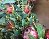 Fresh Euc. Seeded and Pink ice protea Christmas, Fall Wreath for front door decor