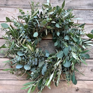 FRESH Curly Willow, Eucalyptus, Olive, Rosemary, aromatic Wreath — Handcrafted | Front Door Decor | Kitchen | Centerpiece | Gift | wedding