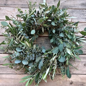 FRESH Curly Willow, Eucalyptus, Olive, Rosemary Wreath, front door decor. Spring, Wedding, Spring, Birthday Gift, Mothers Day, Summer.