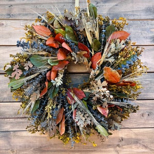 Real Wreath for Front Door Decor Preserved, Long Lasting Wheat, Eucalyptus, Salal, Spring, Summer, Kitchen, Indoor Office, Mothers day.