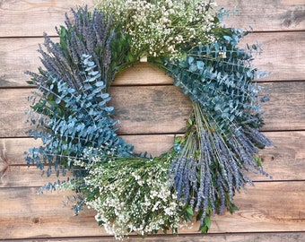 Dried Lavender, Dried Baby’s Breath, Preserved Eucalyptus  Wreath for Front Door Decor Spring  Home Decor long lasting Easter Decor Gift