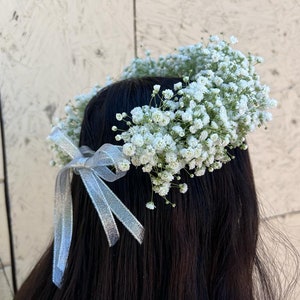 REAL Fresh Babys Breath Gypsophila Hair Crown, Flower Girl, Bride, Bridesmaids, Wedding Tiara, Graduation Cap, Photoshoot, Summer, Spring image 1