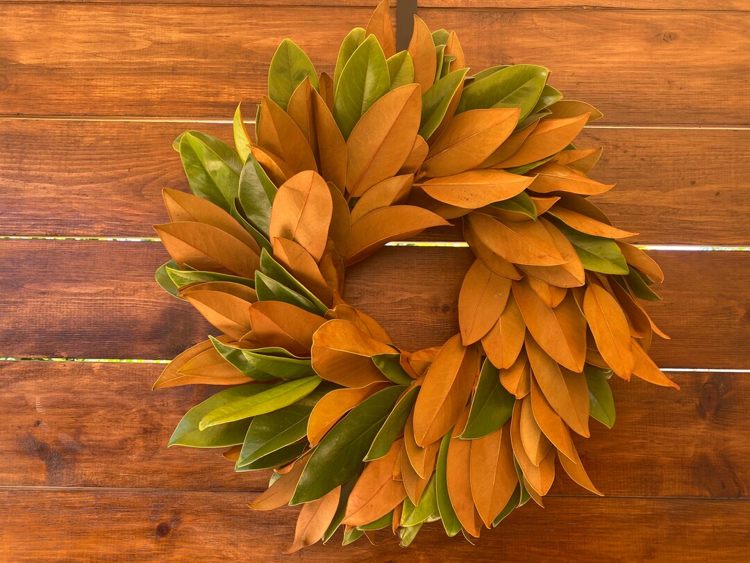 Fresh Real Magnolia Wreath for Fall, Autumn Wreath for Front Door Decor