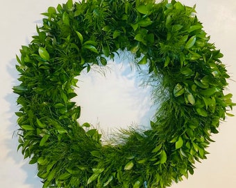 FRESH Ruscus and Deflexus Greenery Wreath for Front Door Decor, Spring, Summer, Housewarming, Birthday, Mantel, Mothers day, Graduation.