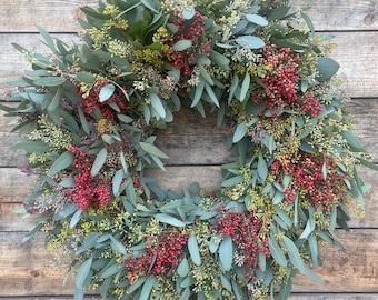 Fresh Real Wreath Eucalyptus Seeded and Pepperberry, Wreath — Front Door| Decor | Housewarming | Wall | Gift | Summer | Spring